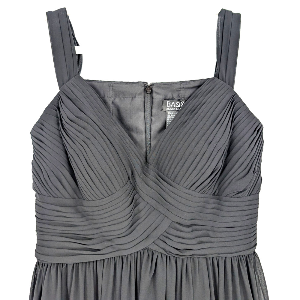 VTG Basix Black‎ Sheer Chiffon Layered Twist Front Glam Pleated Event Maxi Gown - Picture 5 of 9
